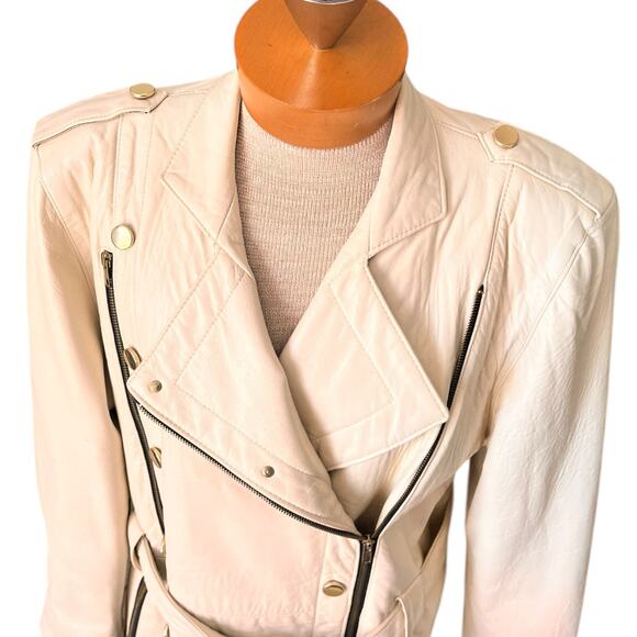 VINTAGE Romano by Red Kid USA Womens Jacket Leather White Mid Length M/L - Picture 4 of 11